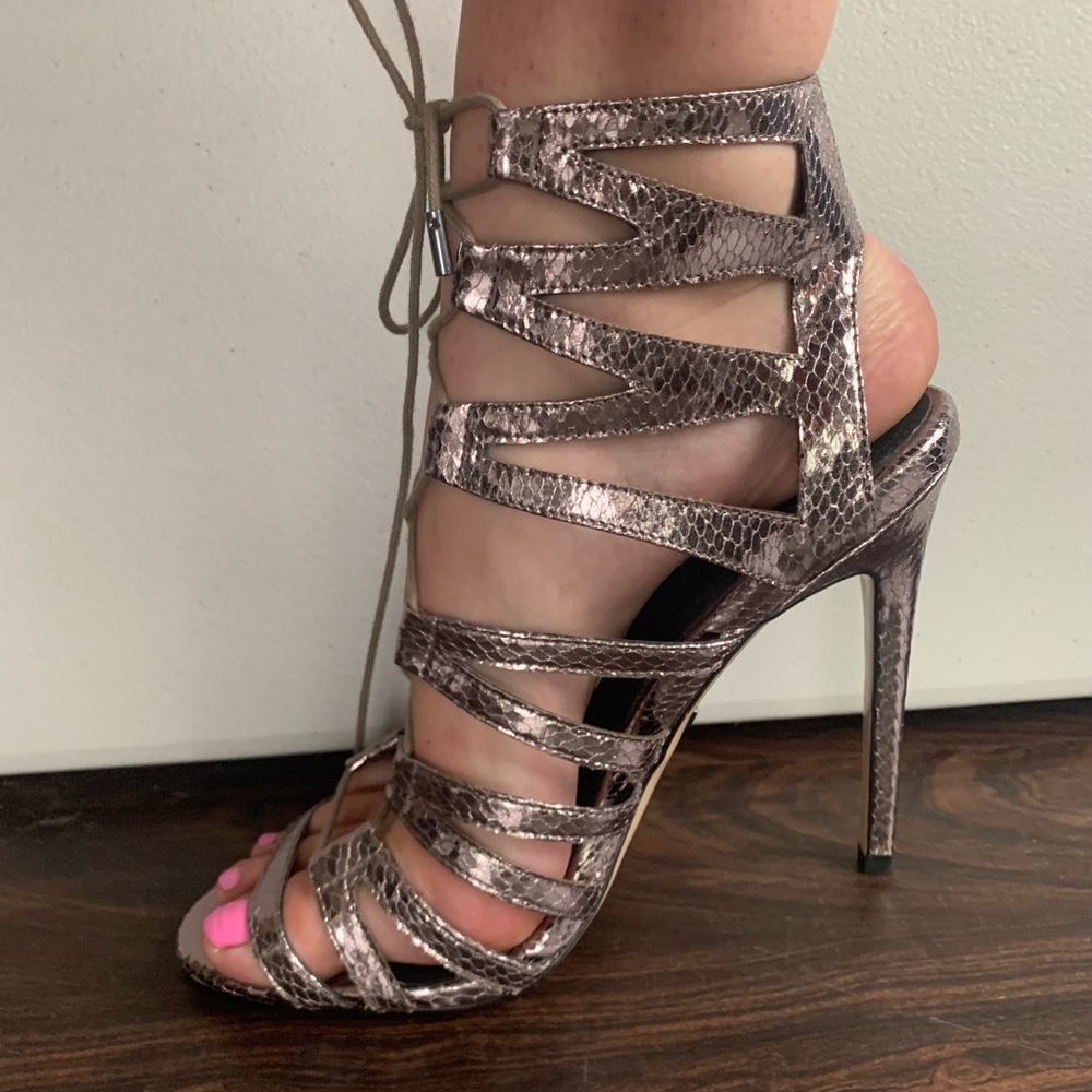 Topshop lace up metallic heels